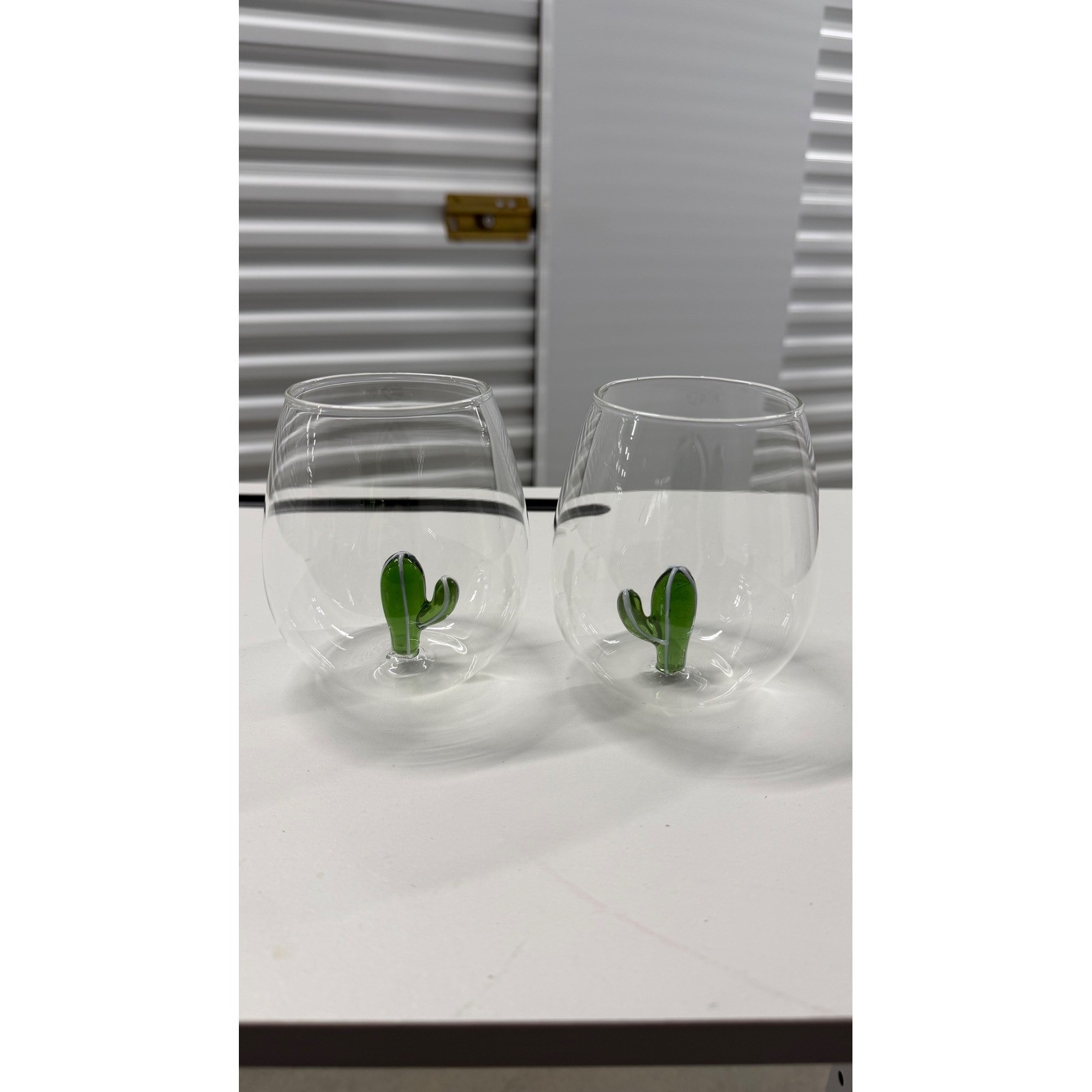 Set of 2 Cactus Stemless Wine Glasses 17oz Handcrafted 3D Glass Figurine Green Set of 2 Cactus Stemless Wine Glasses 17oz Handcrafted 3D Glass Figurine Green