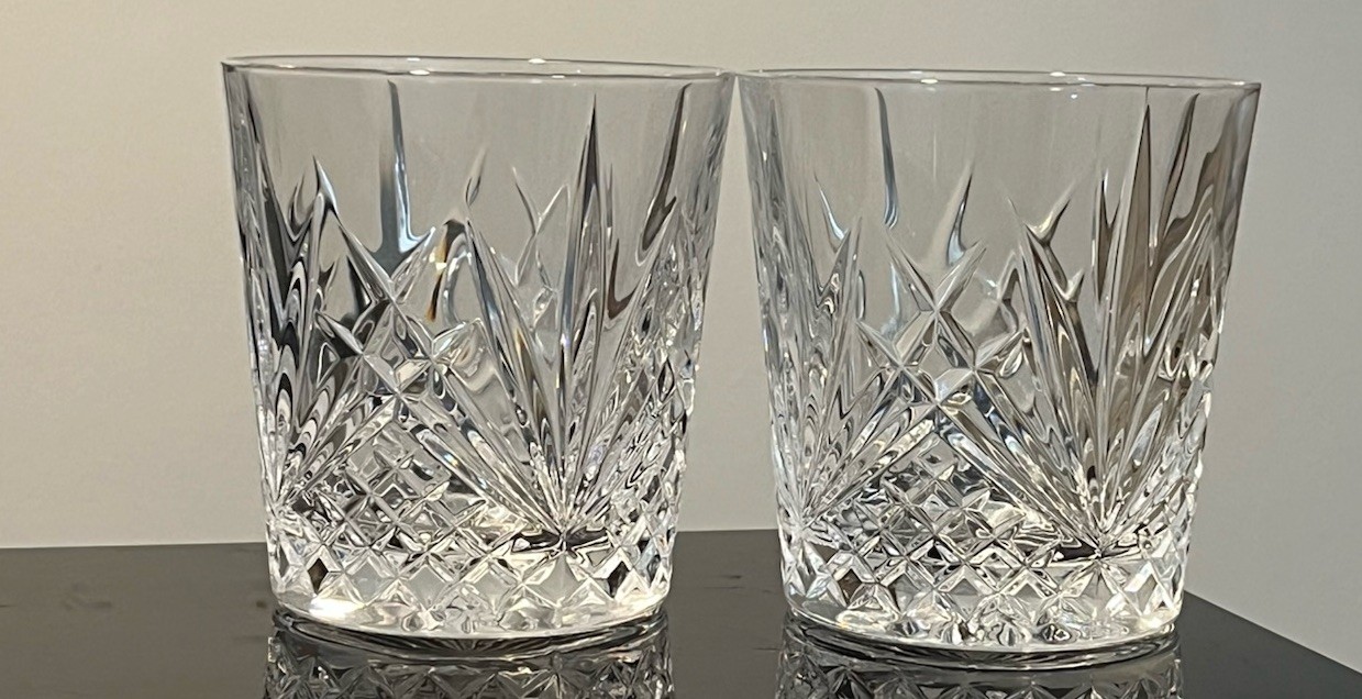 2 Cristal D'Arques Durand Villemont Double Old Fashioned Crystal Whiskey Glasses
