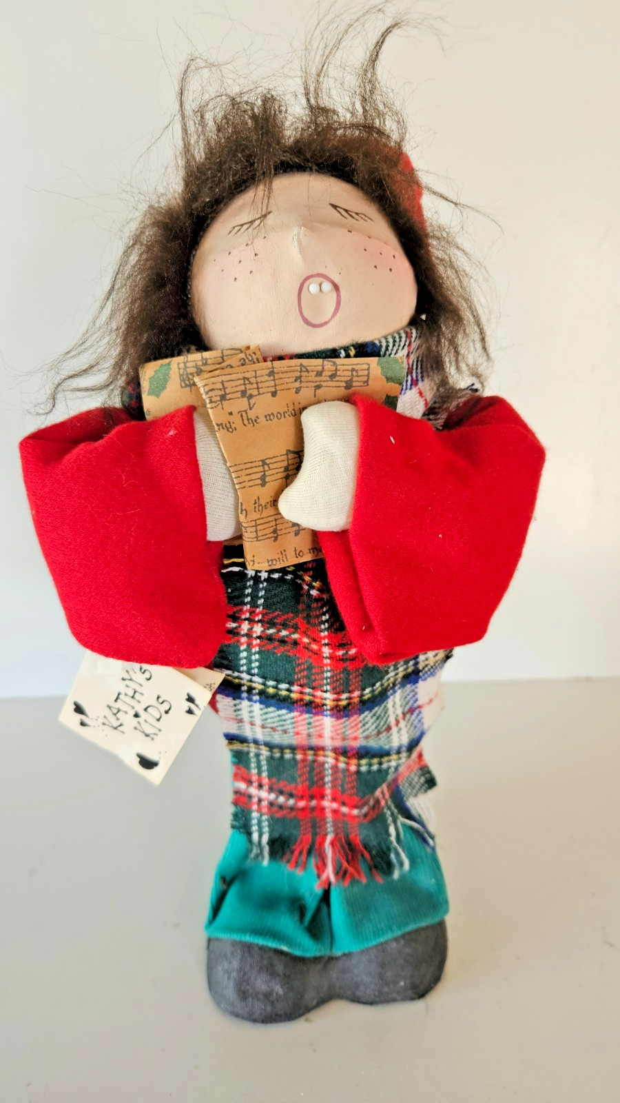 Vintage 1990 Kathy’s Kids Paper Mache Christmas Doll Handmade Signed USA