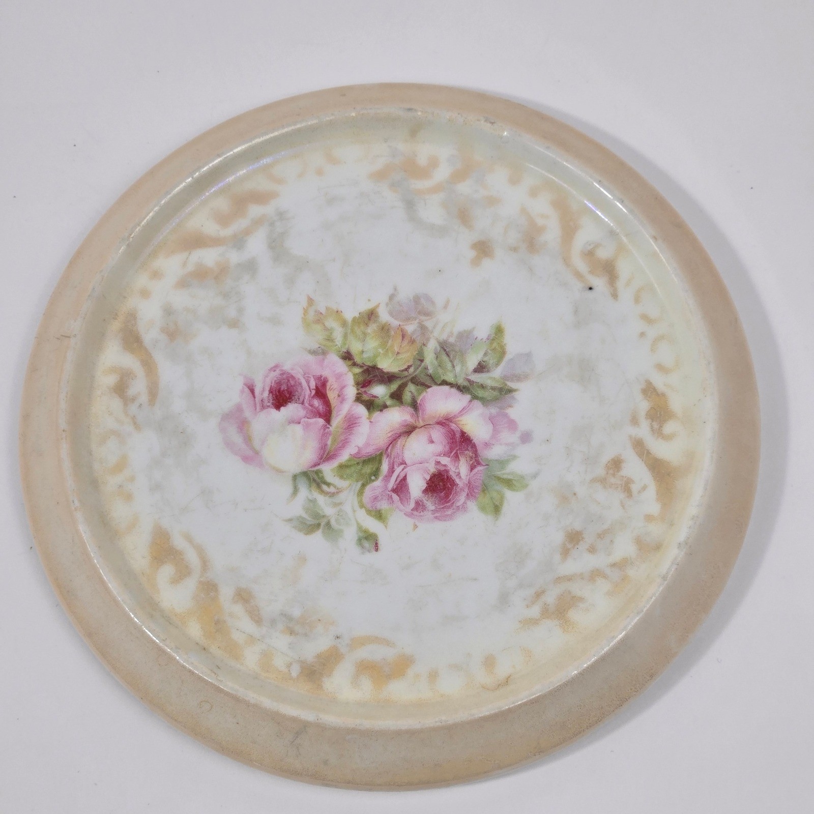 Vintage Three Crown China Germany Iridescent Pink Roses Porcelain Plate 248