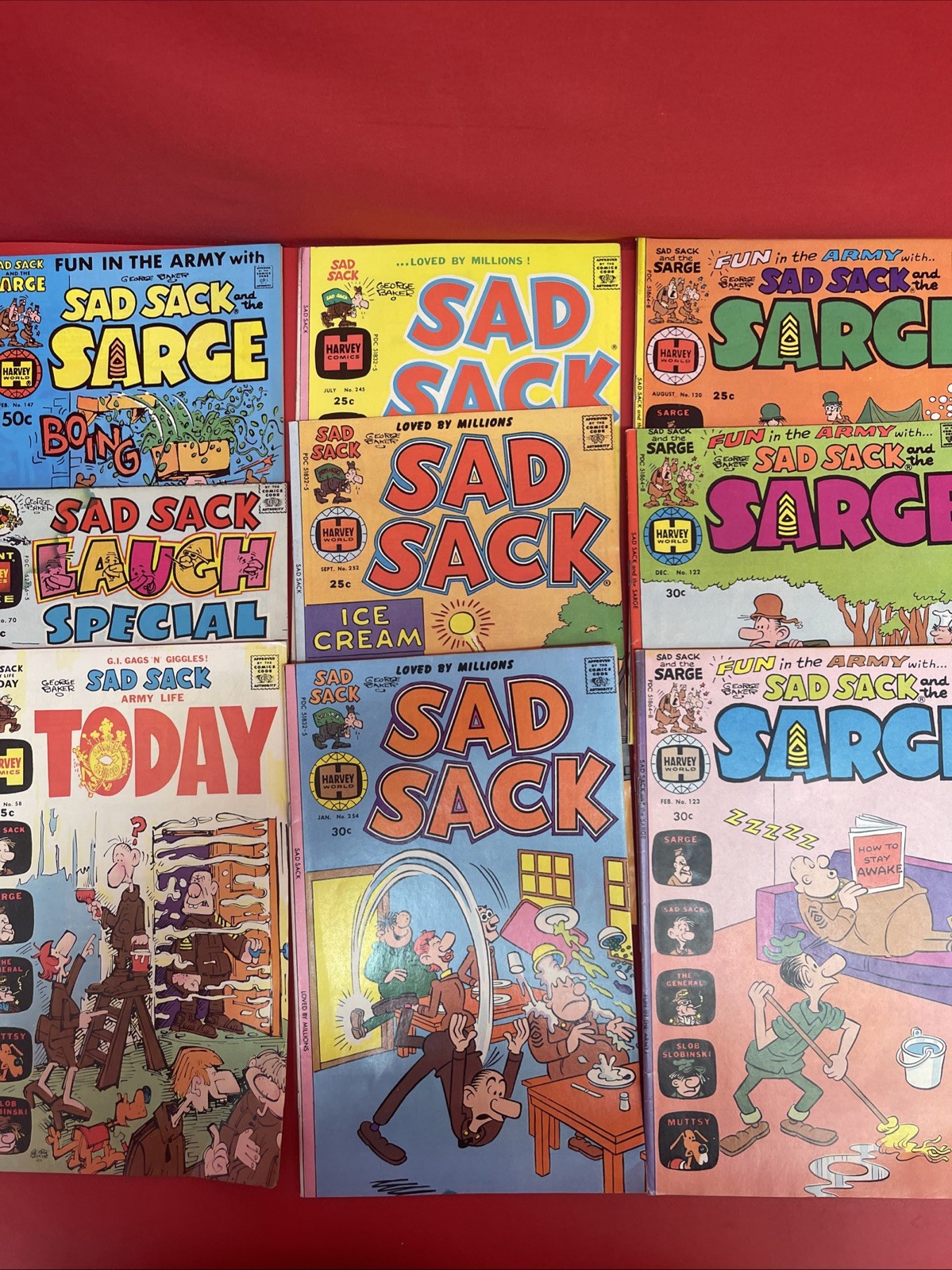 Vintage Harvey Comics Sad Sack & The Sarge Lot of 9 Army Humor Comic Books.  •12