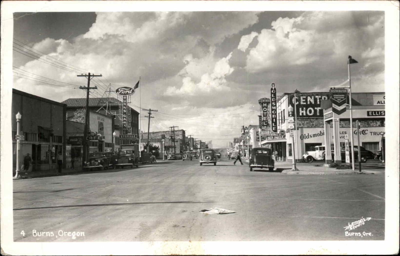 Burns OR Street Scene Visible Signs c1940s-50s Real Photo Postcard Burns OR Street Scene Visible Signs c1940s-50s Real Photo Postcard