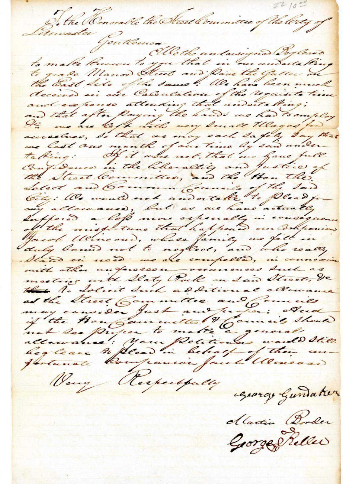 1845 Document Lancaster PA Signed Martin George Keller Bender George Gundaker