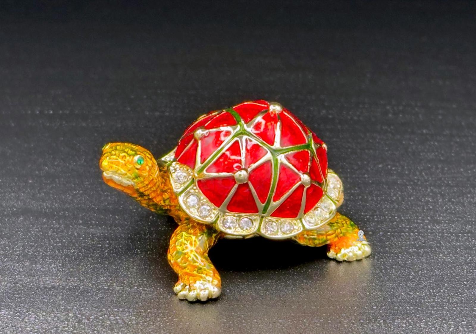 Luxury Red Turtle Trinket Box • Austrian Crystals • Enamel Hinged Figurine