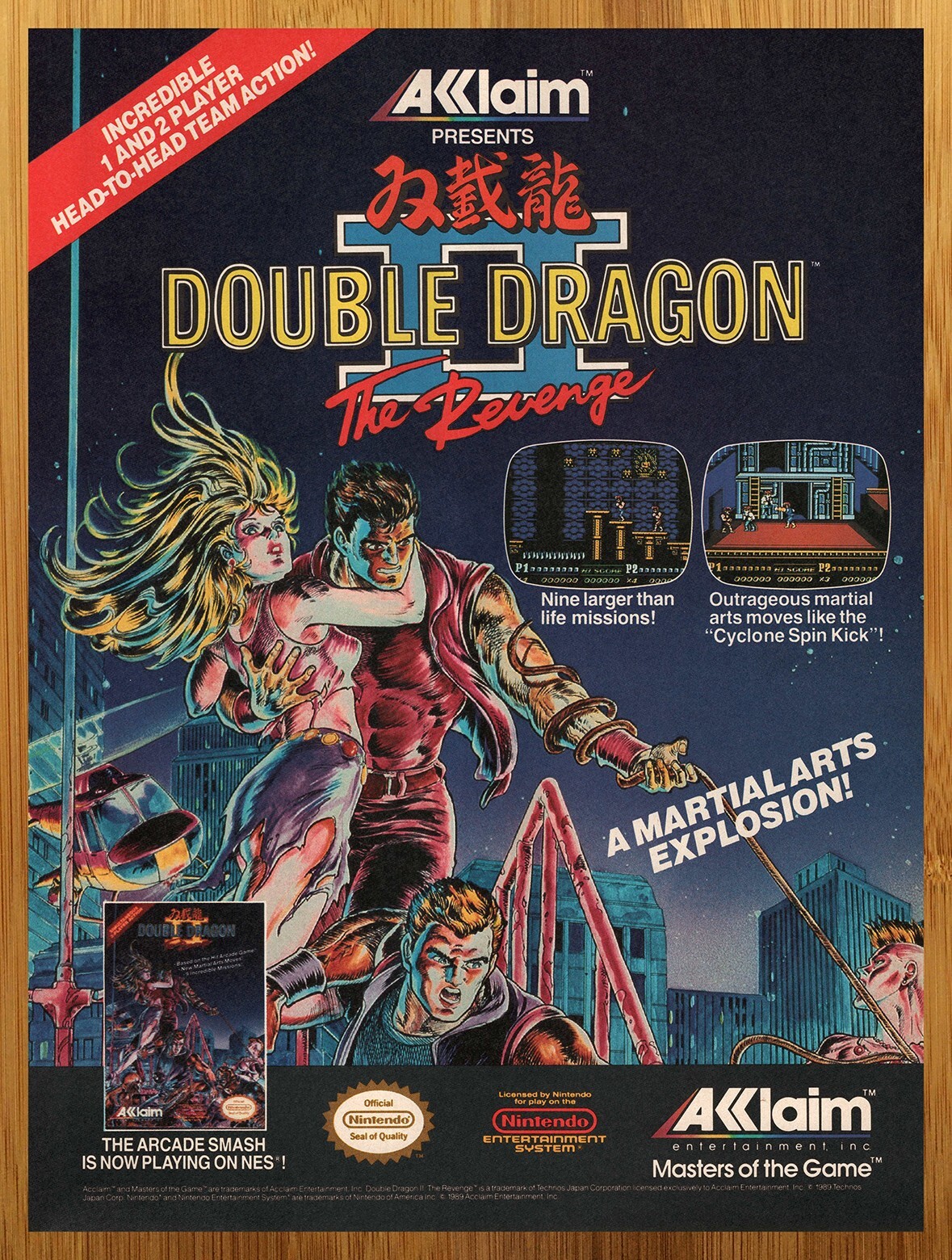 1990 Double Dragon II 2 The Revenge Nintendo NES Print Ad/Poster Video Game Art