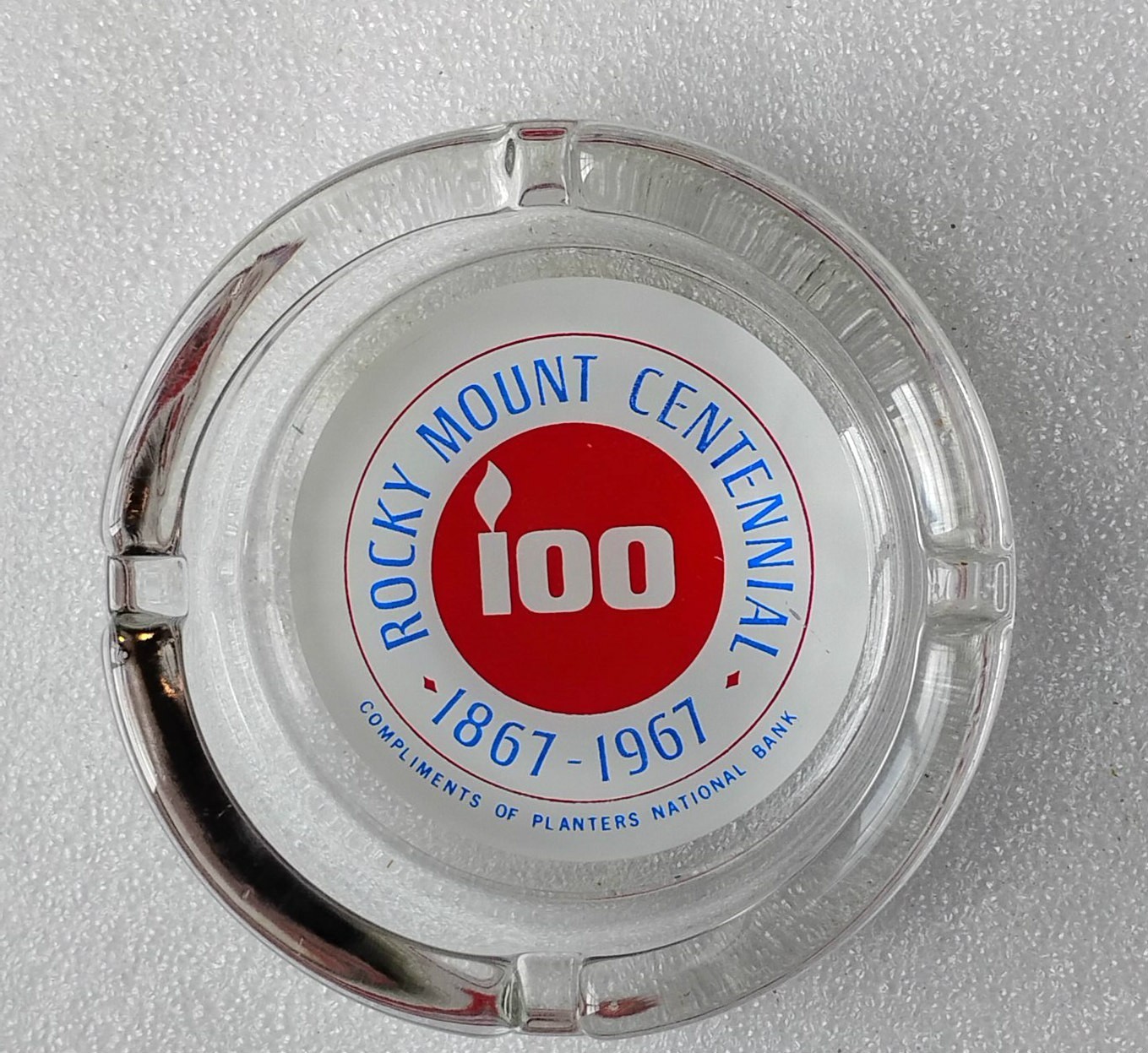 1967 Rocky Mount NC Centennial Glass Ashtray Planters National Bank Advertising 1967 Rocky Mount NC Centennial Glass Ashtray Planters National Bank Advertising