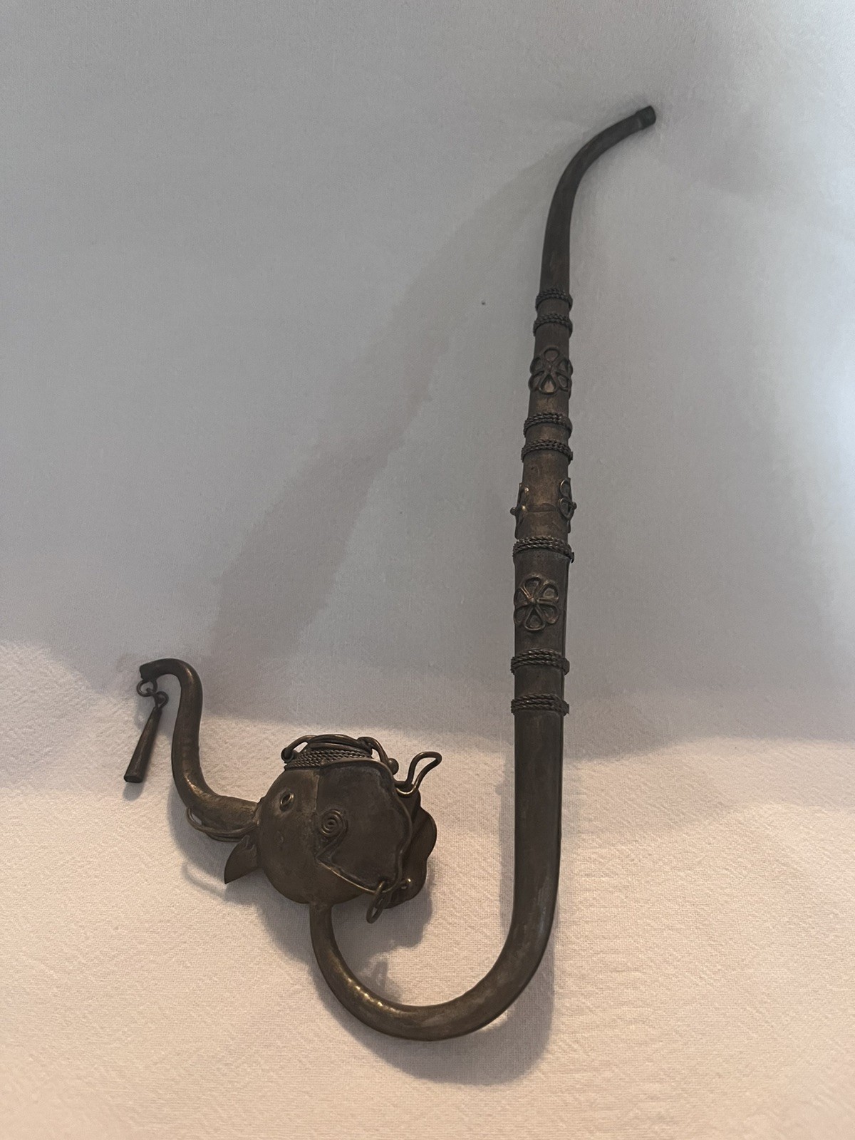 Antique Chinese Paktong Pipe With the Bowl in the Form of an Elephant Head Antique Chinese Paktong Pipe With the Bowl in the Form of an Elephant Head