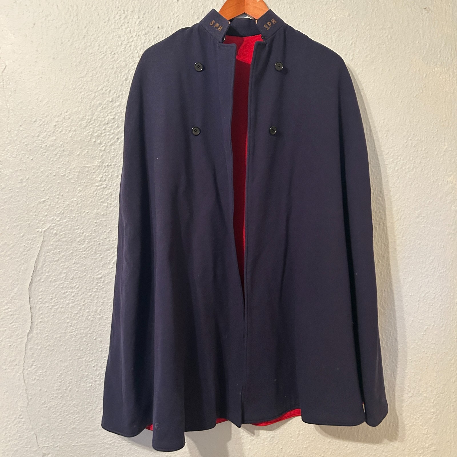 Vtg Blue Wool Nurse Nursing Cape Cloak WWII 1940’s Era Red Lining SPH Hospital