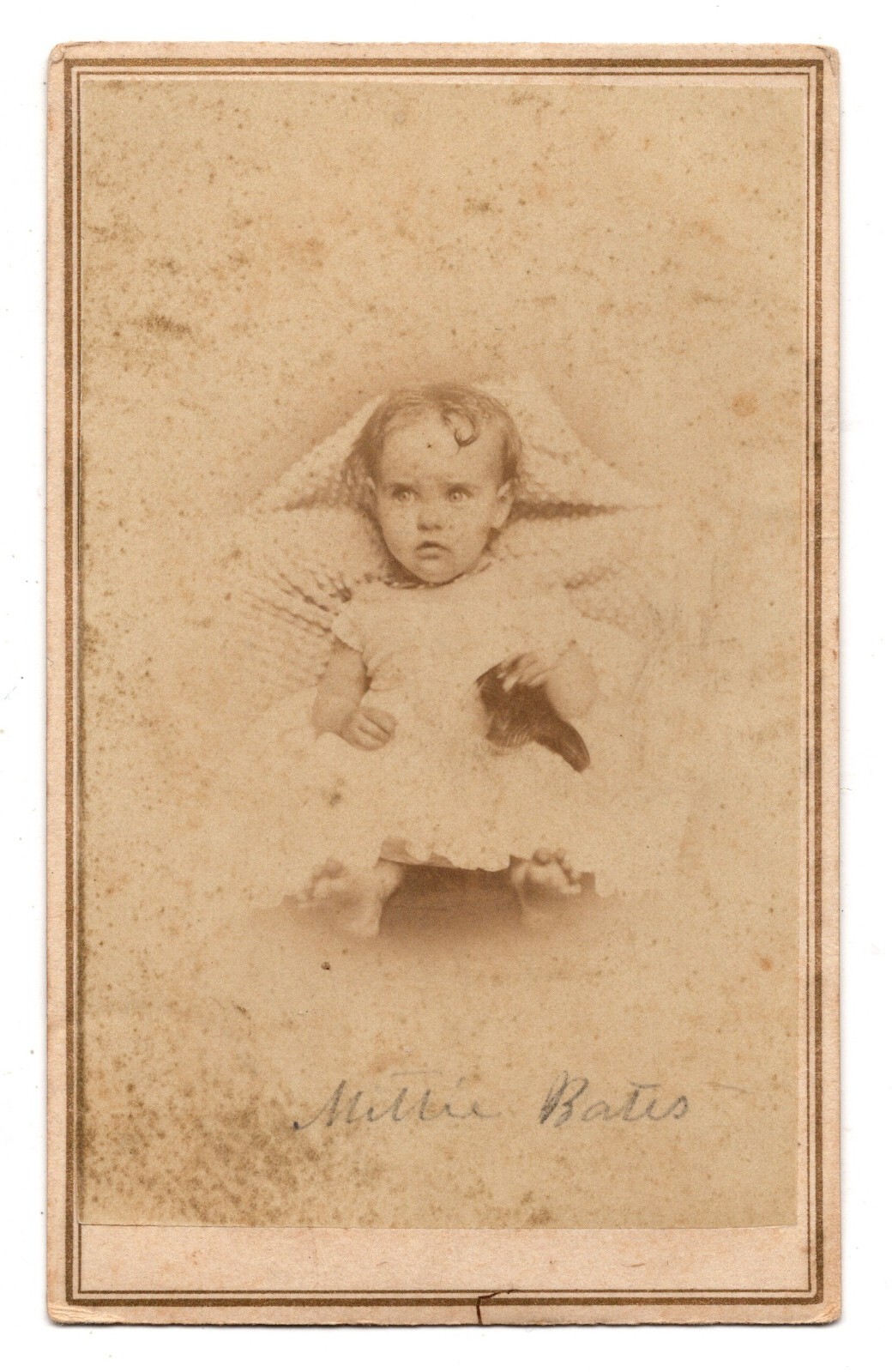 Antique CDV Circa 1860s Klauber & Campbell Cute Baby Girl In Dress Louisville