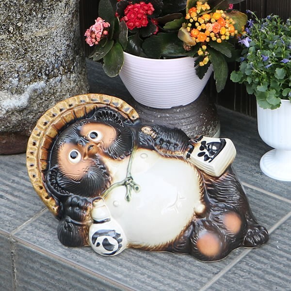Japanese SHIGARAKI ware TANUKI Pottery Lucky charm Lie down and rest Japan NEW