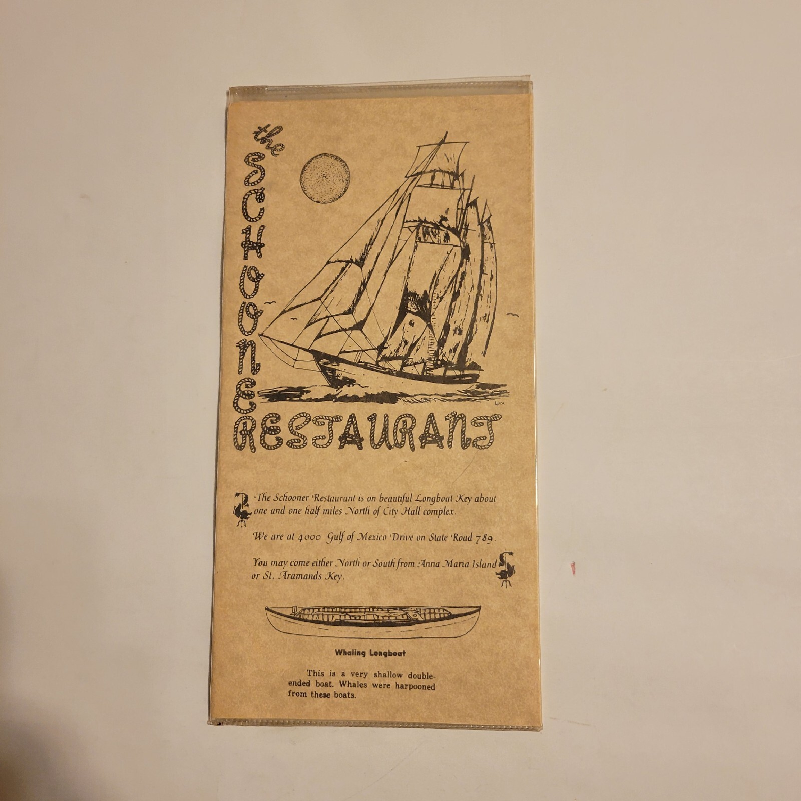 Vintage the schooner restaurant menu Anna Maria Island Florida Tri-fold