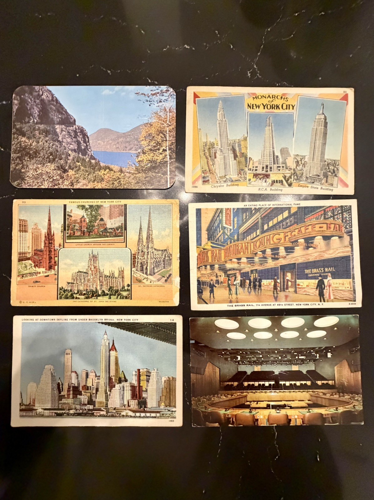 6 Vintage New York Postcards NYC Curt Teich Brass Rail UN Skyscrapers Churches