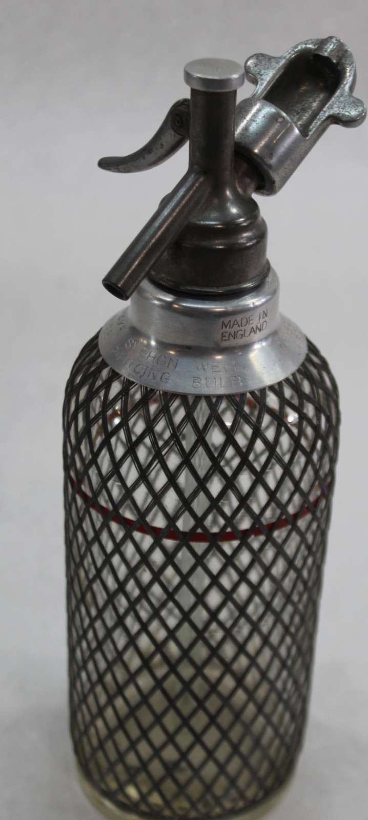 Vtg Macy\'s Junior Soda Siphon Seltzer Bottle Metal Mesh Wrapped Made In England