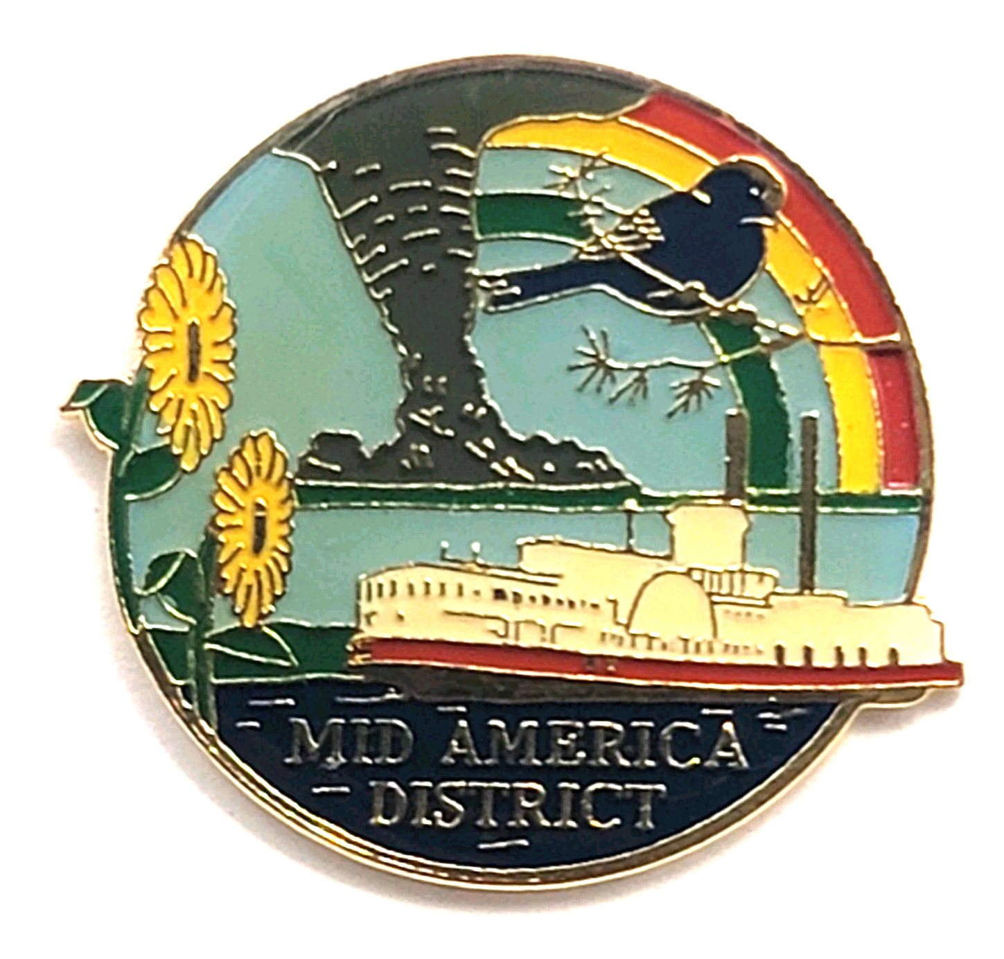 USPS Mid America District Pin Sunflower Rainbow Riverboat Scenic Enamel Pin JG&A