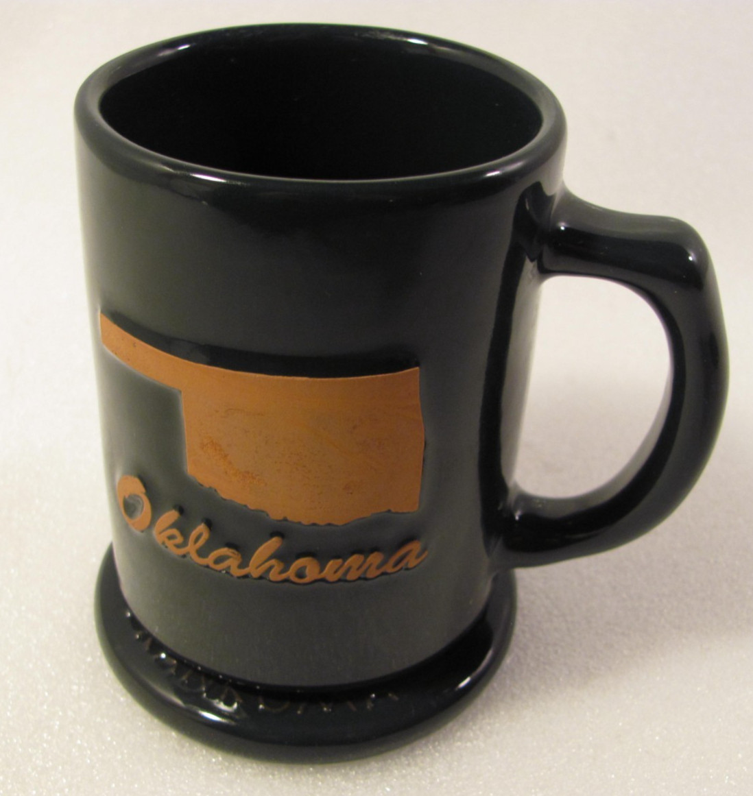 Frankoma Evergreen Oklahoma Coffee Mug Green Pottery with Coaster Lid Vtg Cup