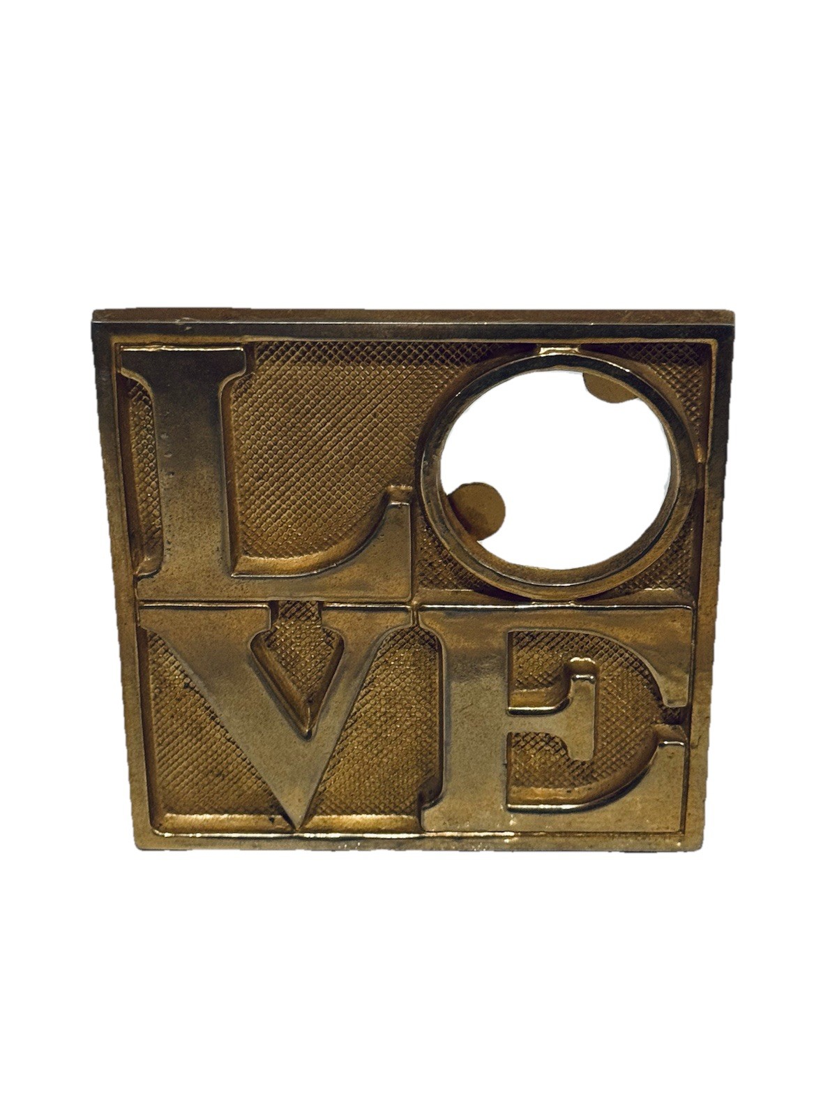 Vintage Solid Brass Love L O V E Square Frame w Photo Opening in the Letter O