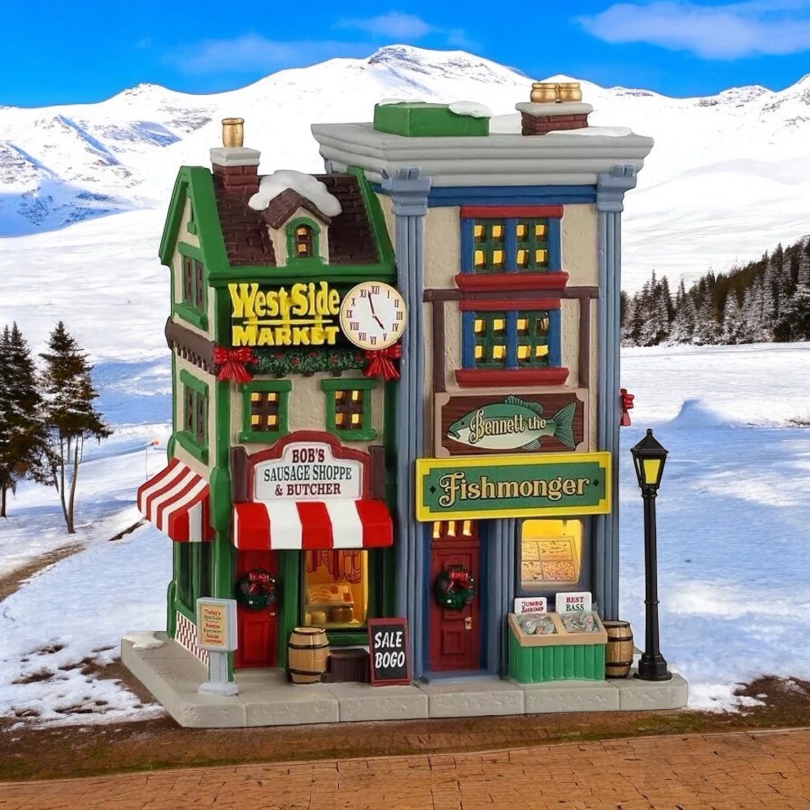 Lemax Caddington Village West Side Market Shops 45244 LED Lighted Village NIB