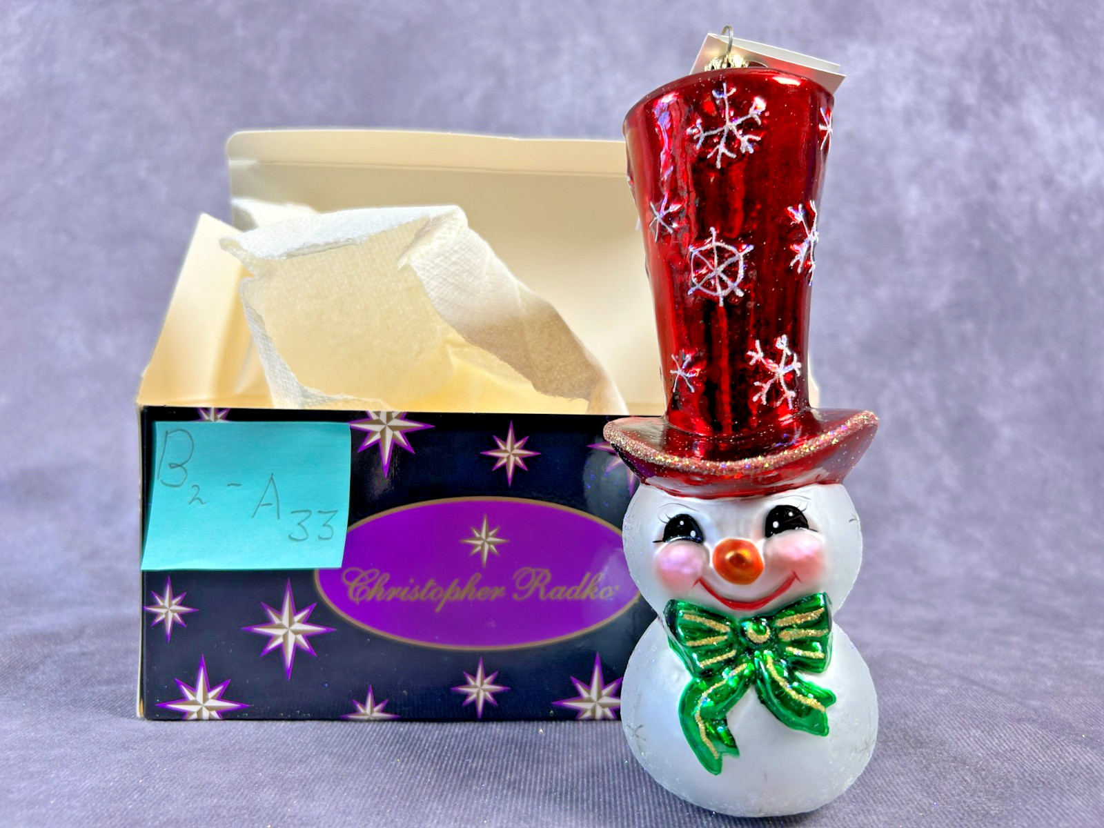 Vintage Christopher Radko Happy Hightop Red Hat Snowman Glass Christmas Ornament