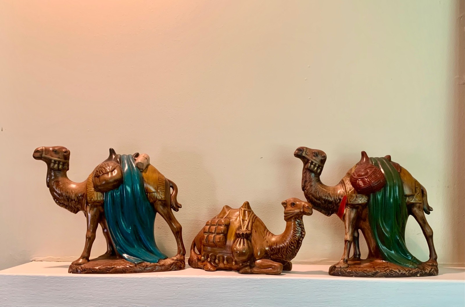 VTG 3 Camel Ceramic Nativity  Standing 9” Hand Painted Set of 3