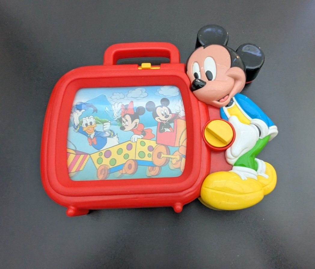 Vintage Disney Arco Mickey Mouse Musical Wind Up Scroll TV Toy Working 1980s