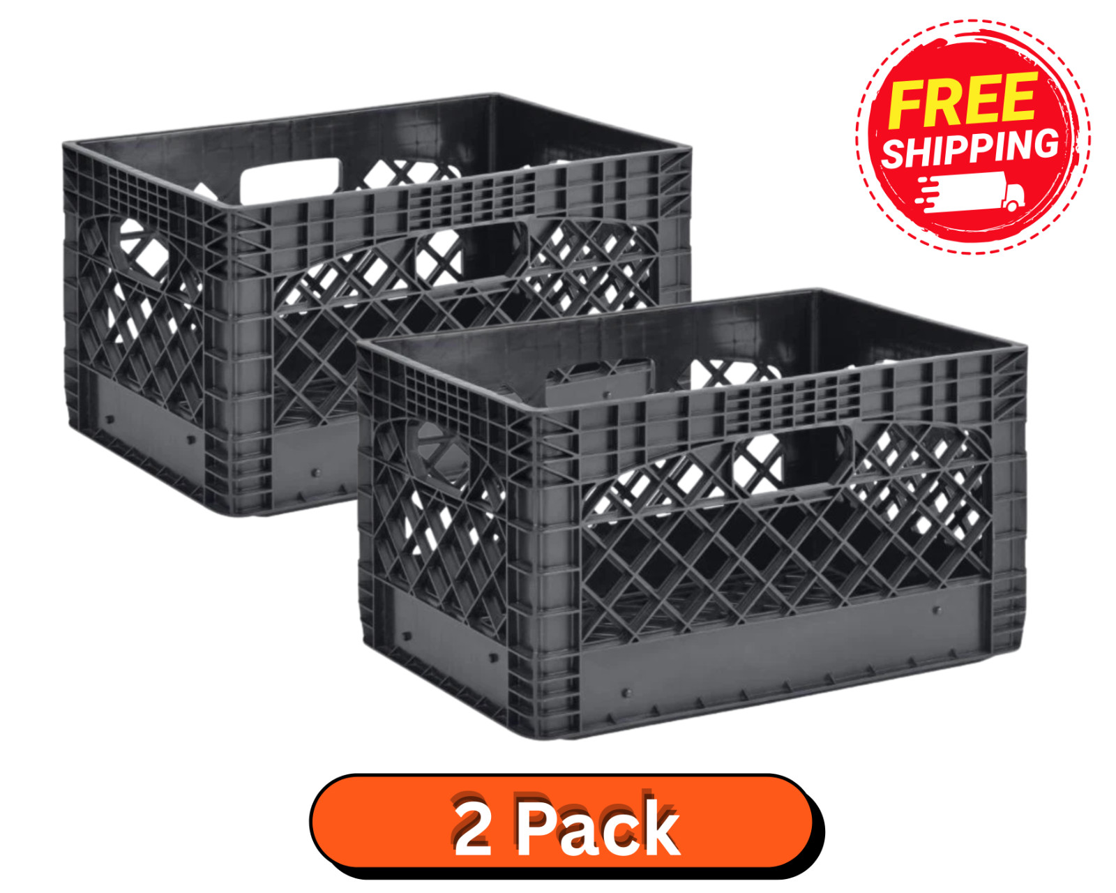 2 pack - Juggernaut Storage 24QT Plastic Heavy-Duty Milk Crate, Black 2 pack - Juggernaut Storage 24QT Plastic Heavy-Duty Milk Crate, Black