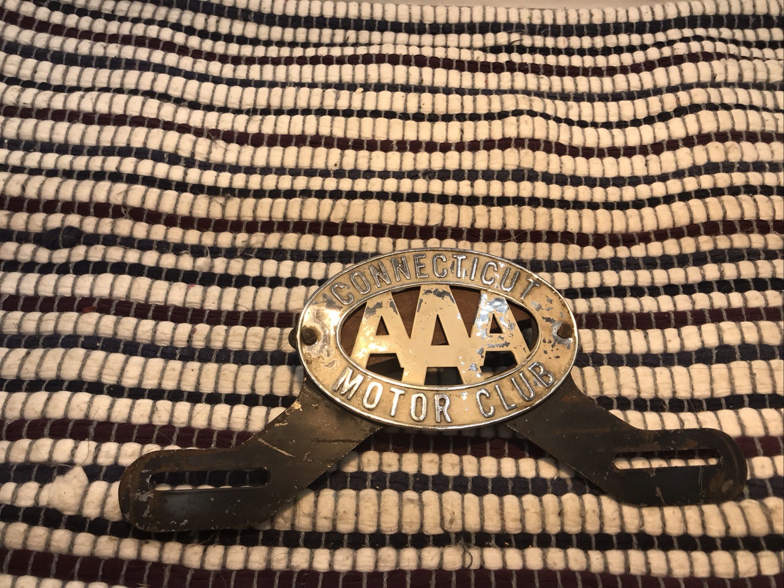 AAA Automobile Connecticut Motor Club License Plate Topper Badge Vintage Patina