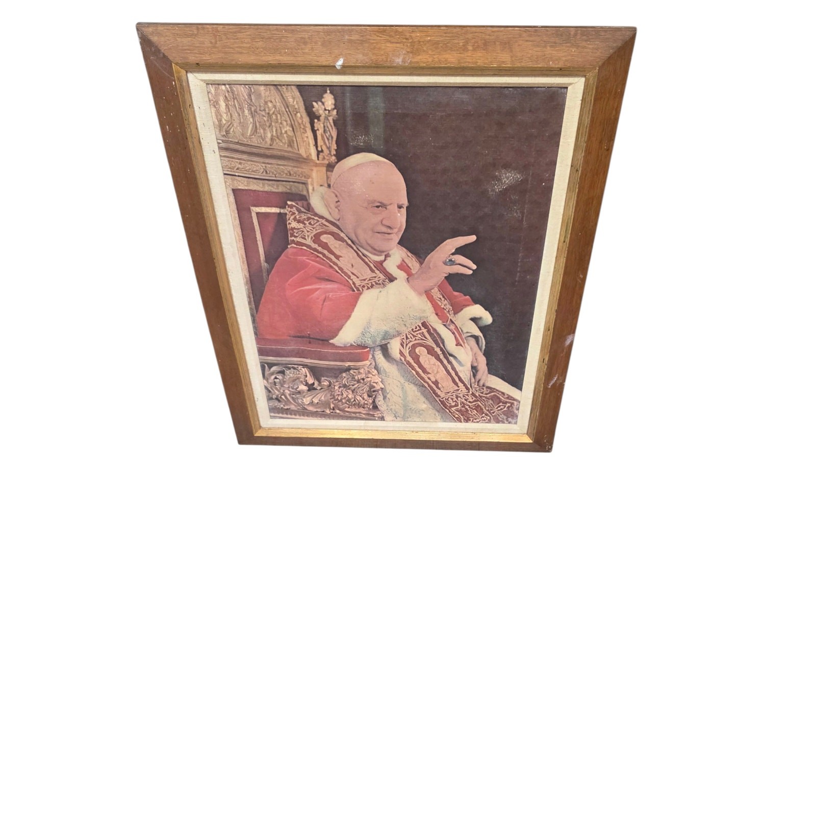 VTG Pope Saint John XXIII Framed Painted Canvas Portrait Art Wall Decor 24x28