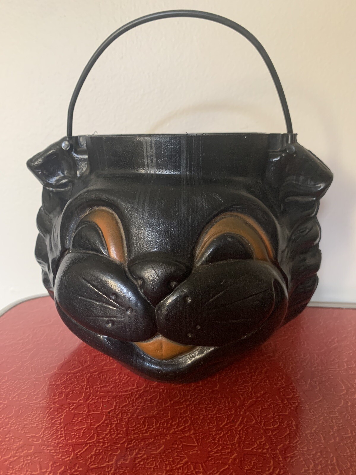 Halloween Black Cat Trick or Treat Candy Bucket Empire Plastic Blow Mold VTG 70s