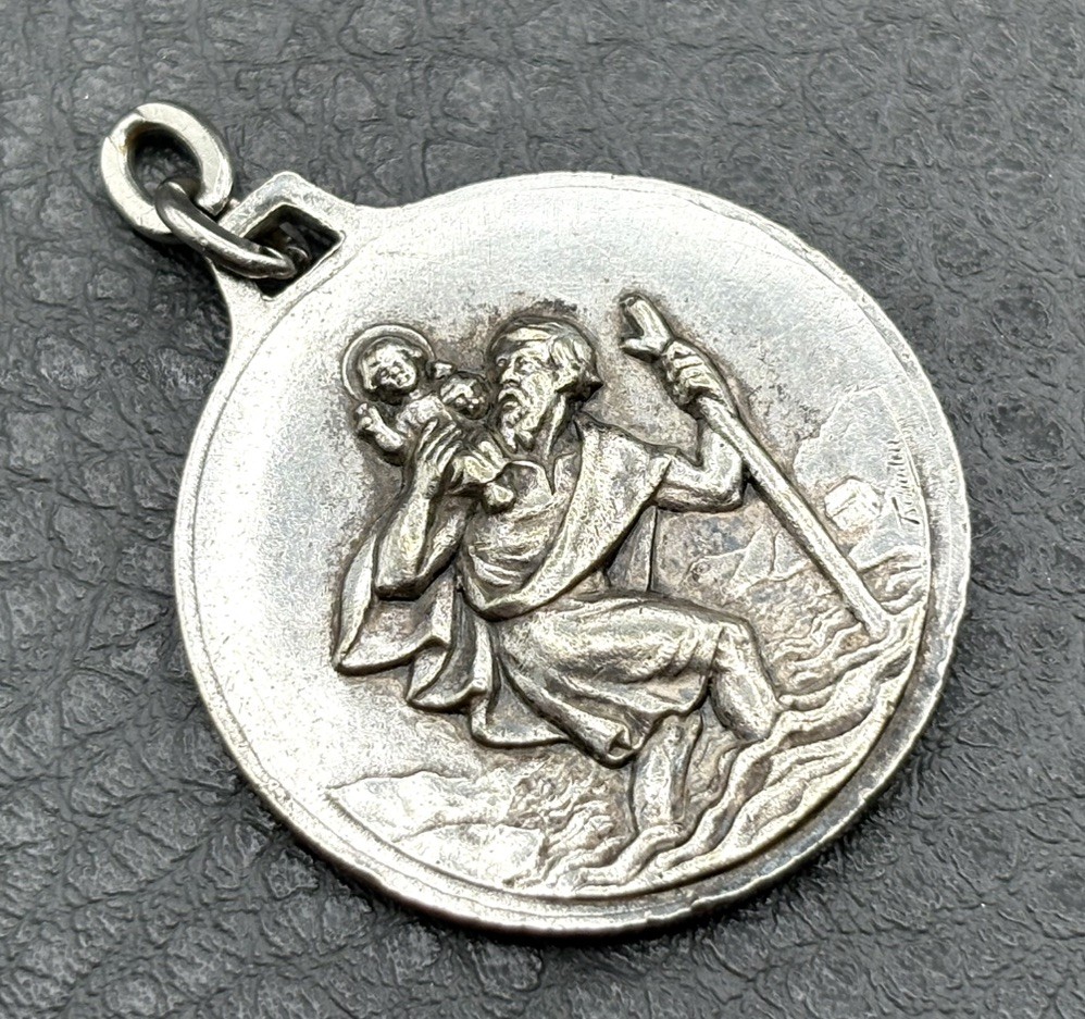 RARE Signed Vintage Neuschwanstein Castle St. Christopher Medal Pendant Fob