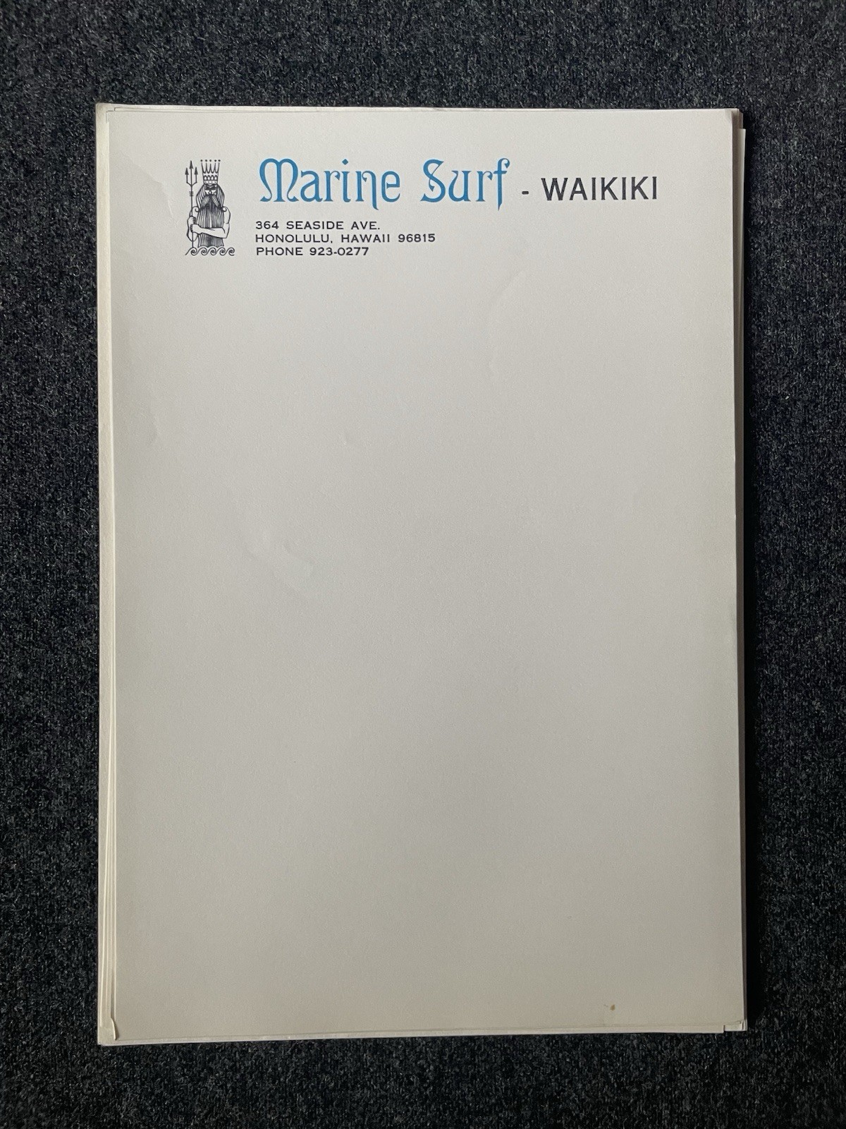 Vtg Stationery Marine Surf Hotel Honolulu Letterhead Letter Writing