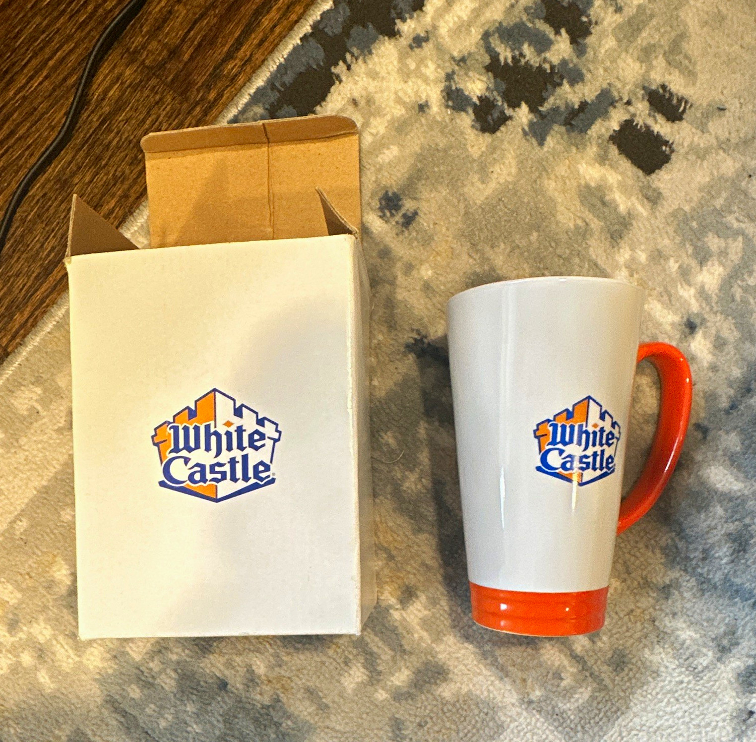 Vintage White Castle Ceramic Travel Mug Cup Orange Handle w/ Original Box Vintage White Castle Ceramic Travel Mug Cup Orange Handle w/ Original Box