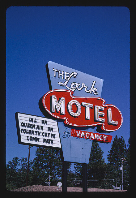 Lark Motel sign vertical view Route 101 Willits California 1980s Old Photo Lark Motel sign vertical view Route 101 Willits California 1980s Old Photo