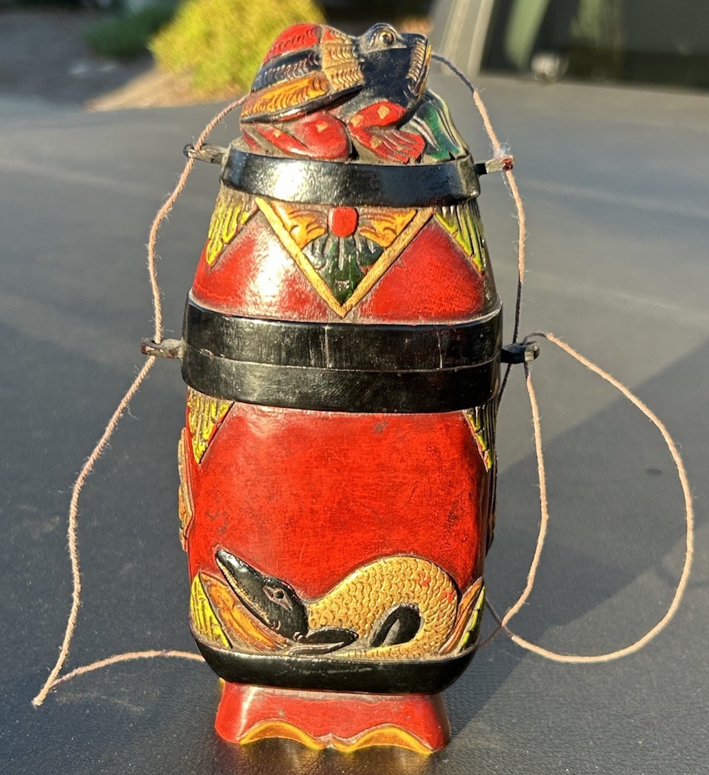 Old Vintage 1940s - 50s Hand Carved Southeast Asia Medicine Box Polychrome