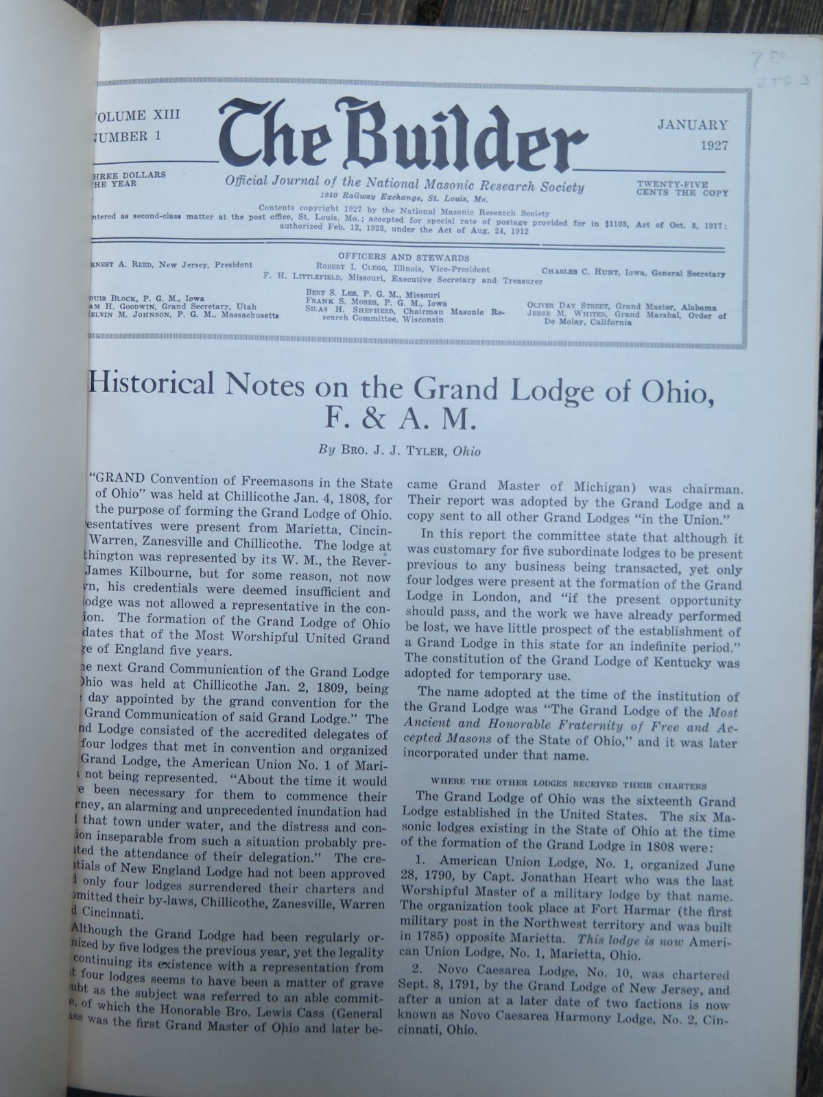 The Builder Official Journal of the Nat. Masonic Research Soc. 12 issues 1927