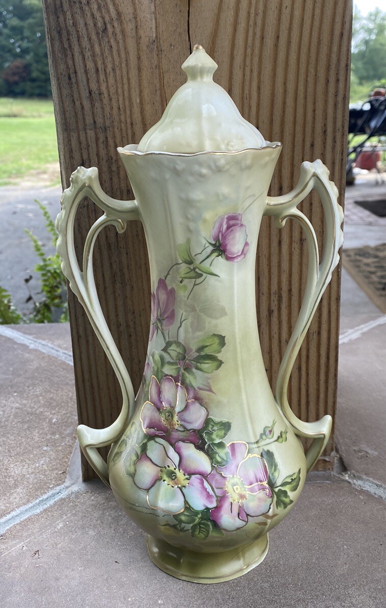 Vintage Nippon Hand Painted Vase With Lid