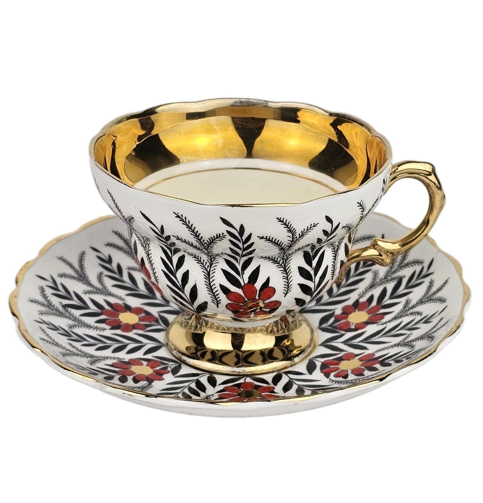 Vintage ROSINA England Red & Gold Flower Pattern #5197 Set Cup & Saucer Vintage ROSINA England Red & Gold Flower Pattern #5197 Set Cup & Saucer