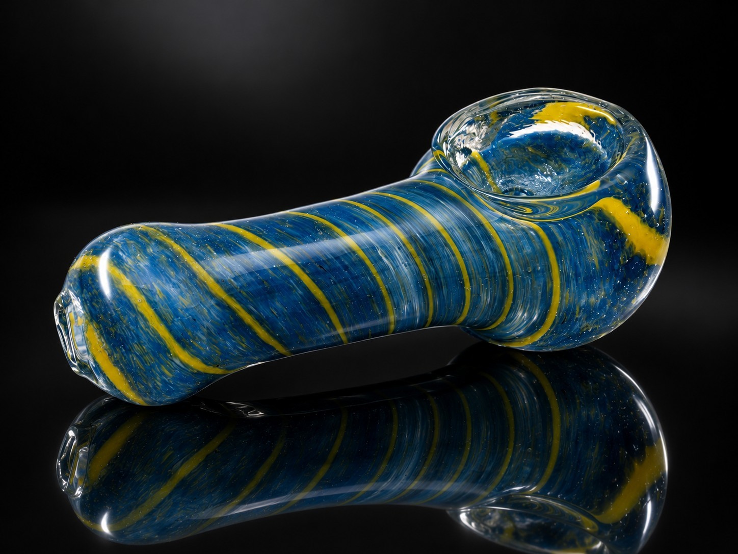 Mini Glass Tobacco Hand Pipe Blue Yellow Swirl Pocket Size Under 2.5\