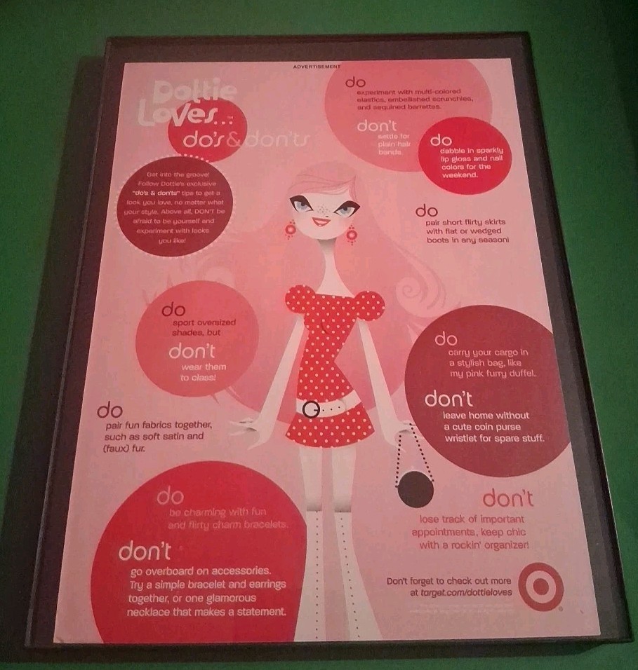 Target Dottie Loves Do\'s & Don\'ts Vintage Framed Print Ad 2005 8.5x11 Target Dottie Loves Do\'s & Don\'ts Vintage Framed Print Ad 2005 8.5x11