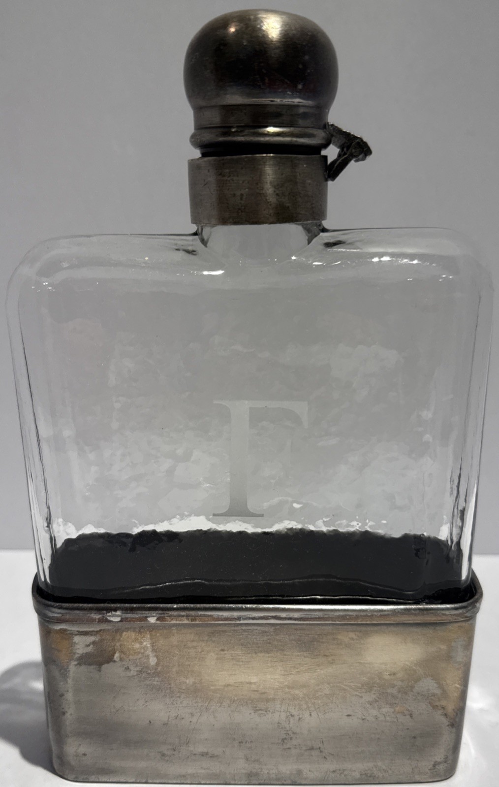 Vtg Large Glass and Metal Flask 6\