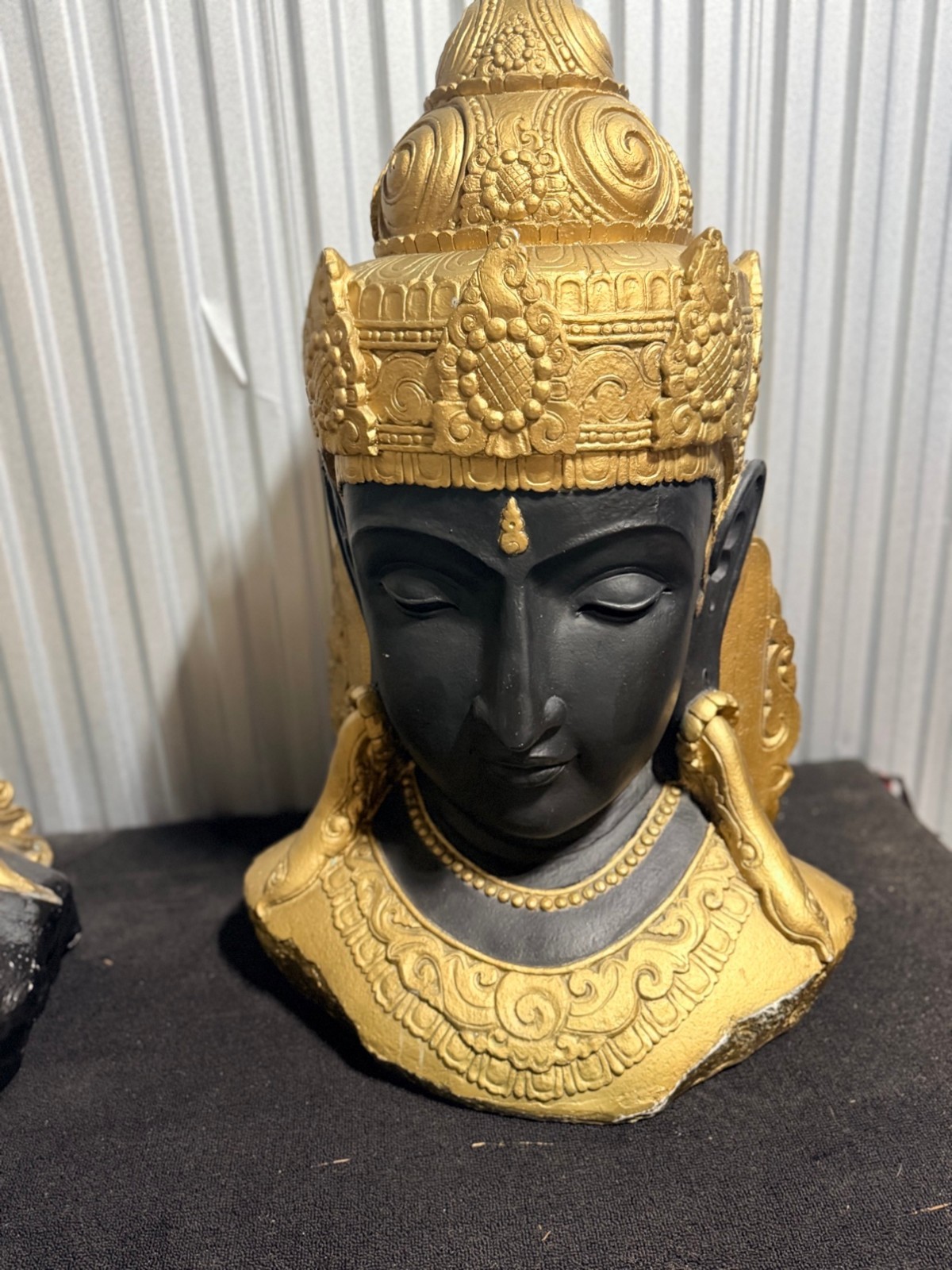 Large Black & Gold Buddha Head Bust Statue 36in Wide Crown Thai Style Decor Large Black & Gold Buddha Head Bust Statue 36in Wide Crown Thai Style Decor