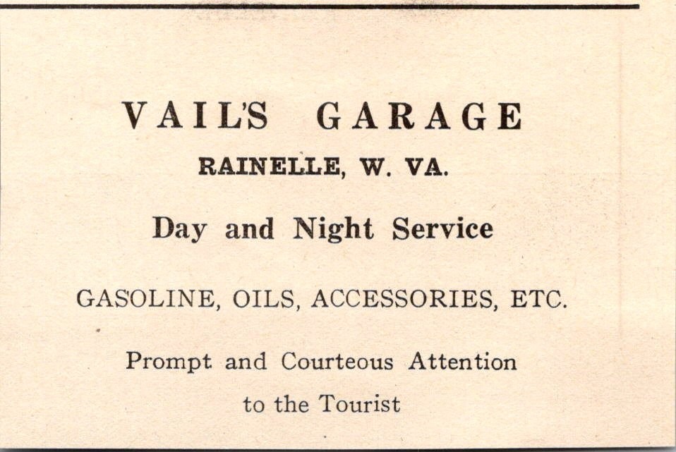 Vail\'s Garage Day & Night Service Rainelle W VA 1927 WV Clipping TAK1-S43 Vail\'s Garage Day & Night Service Rainelle W VA 1927 WV Clipping TAK1-S43