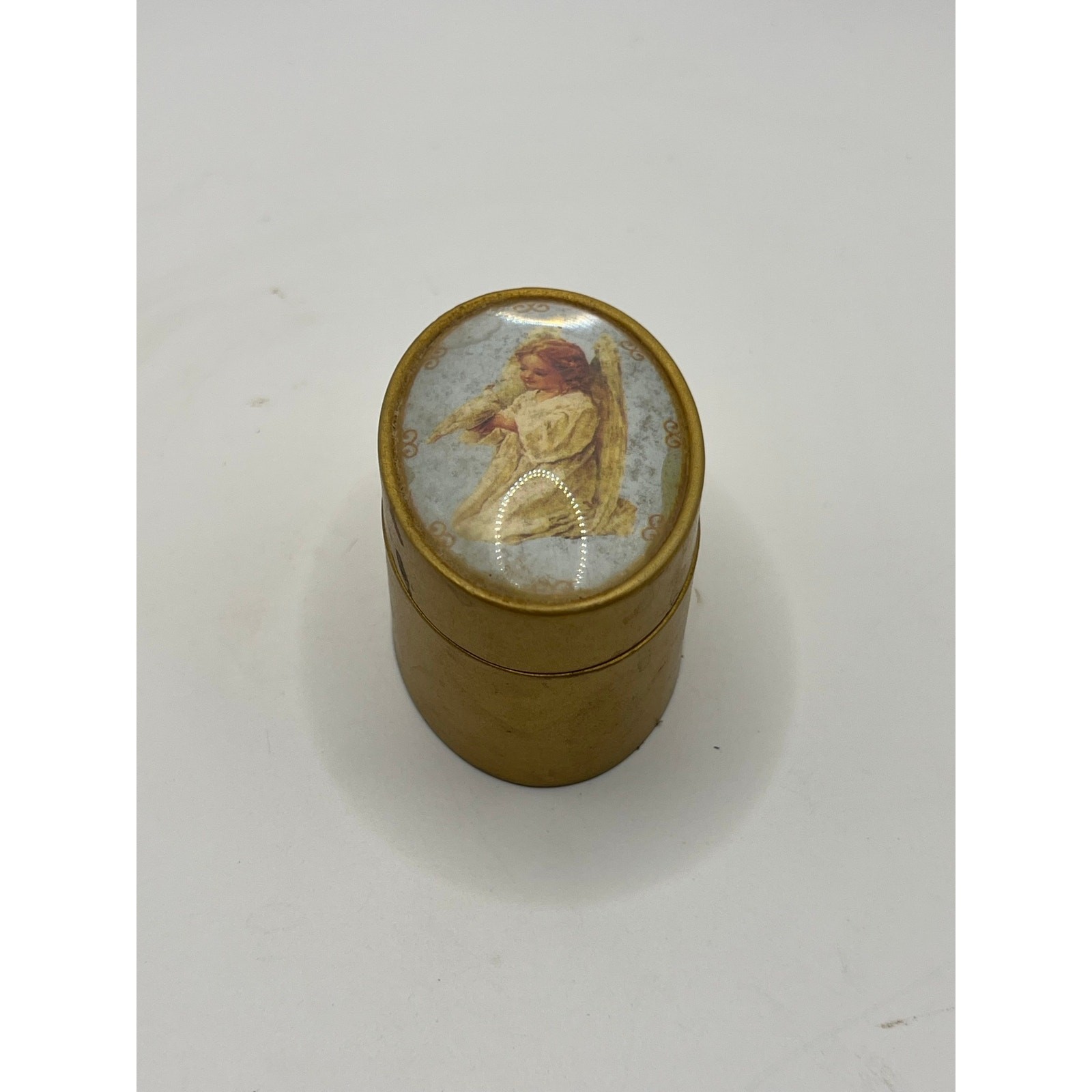 Vintage Guardian Angel Trinket Box Gold Oval Domed Religious Keepsake Box