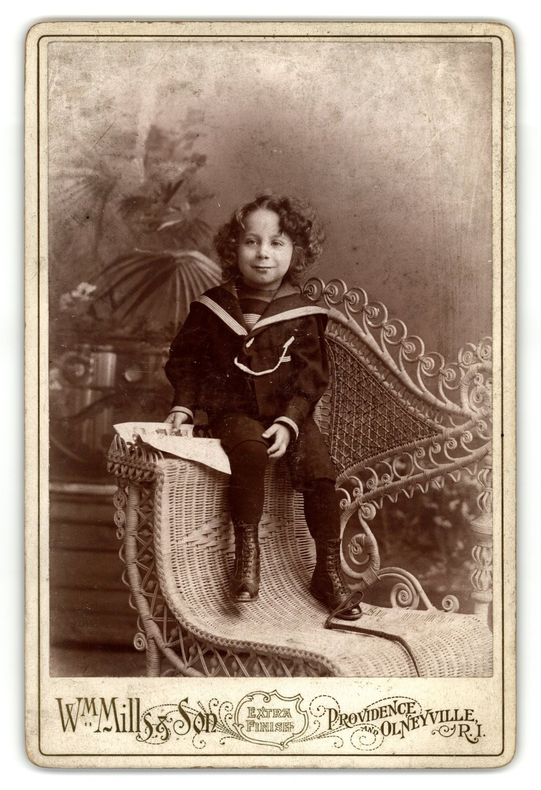 Antique Cabinet Card Circa 1860s Wm Mills Son Boy Sailor Suit Providence RI Antique Cabinet Card Circa 1860s Wm Mills Son Boy Sailor Suit Providence RI