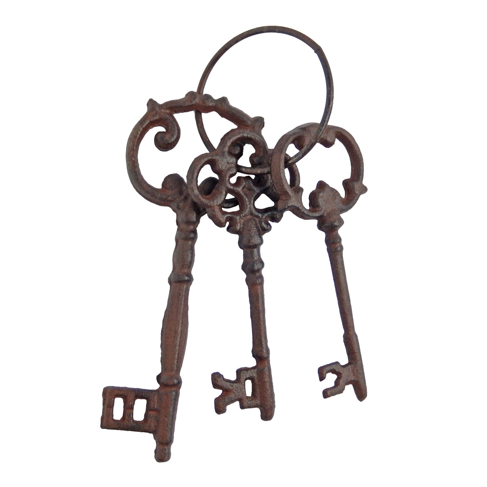 Large Cast Iron Skeleton Jail 3 Keys On Ring Rustic Western Decor Antique Brown