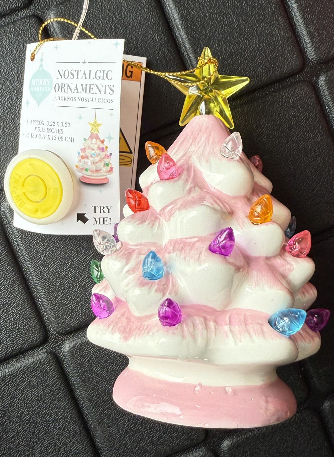 🎄Merry Moments🎄Nostalgic Pink Ceramic Christmas Tree Ornament, Lights Up