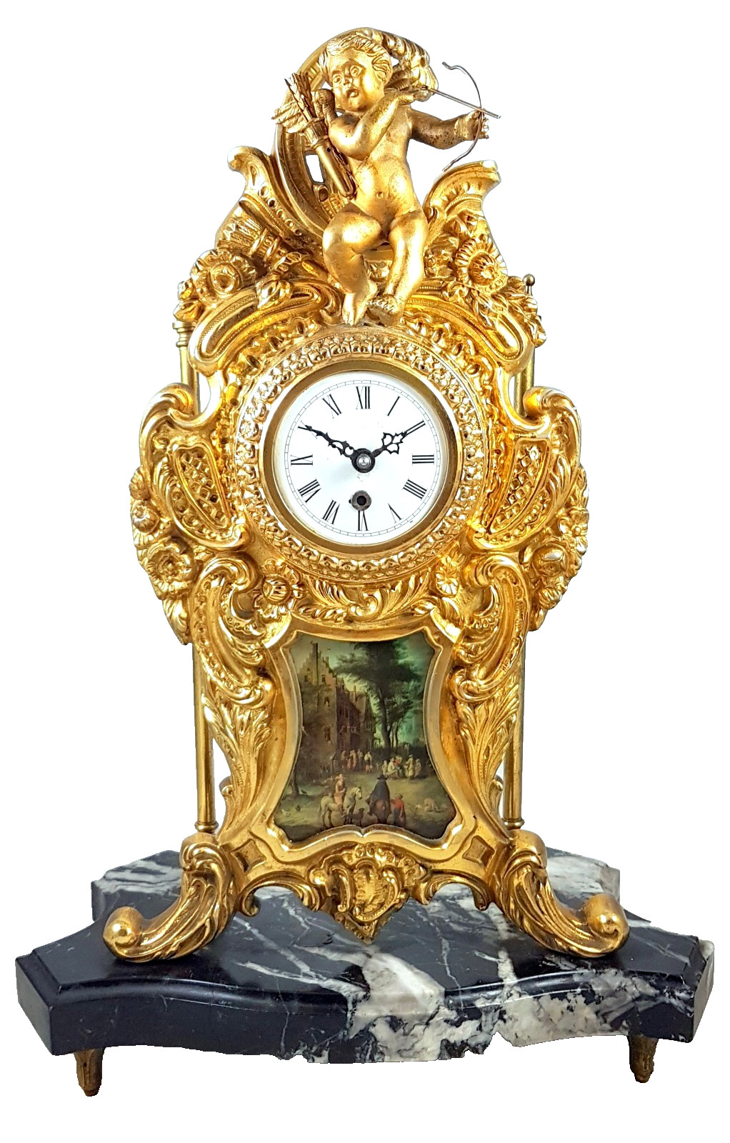 Antique mantel clock, table clock, marble, bronze, porcelain, Louis XV, Antique mantel clock, table clock, marble, bronze, porcelain, Louis XV,