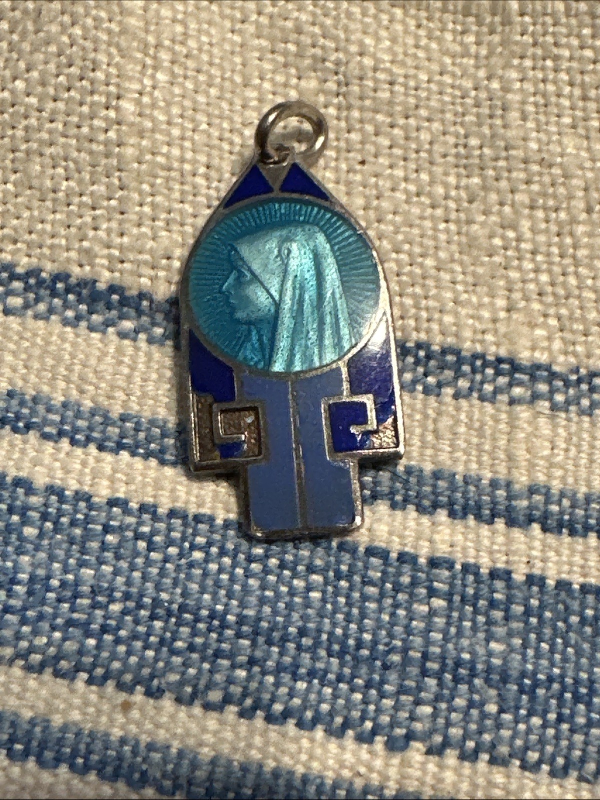 Vintage SILVER France Blue Enamel Religious Virgin Mary / Sacred Heart Medal Vintage SILVER France Blue Enamel Religious Virgin Mary / Sacred Heart Medal