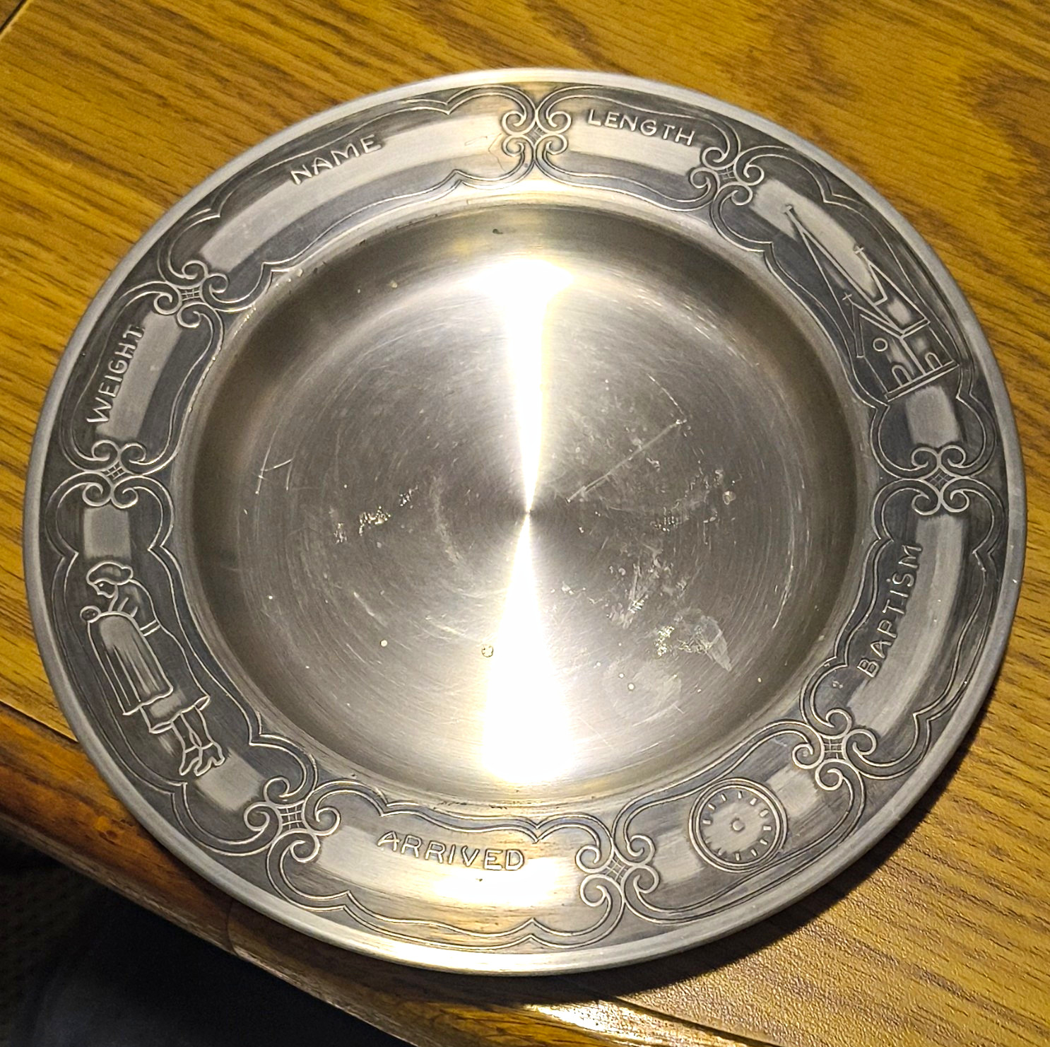 Pewter Baptism Engraved Plate with Measurement Labels (Name, Weight, Length)