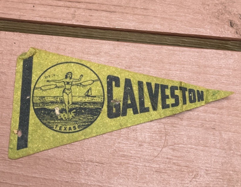 Vintage 1950s Galveston Texas Pleasure Pier Souvenir Felt Pennant 9”