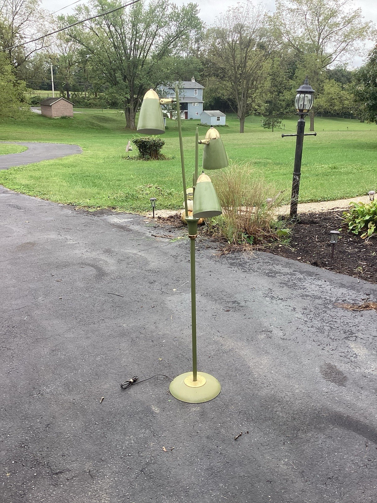 VTG 1950s Gerald Thurston for Lightolier Avocado Three Light Floor Lamp MCM